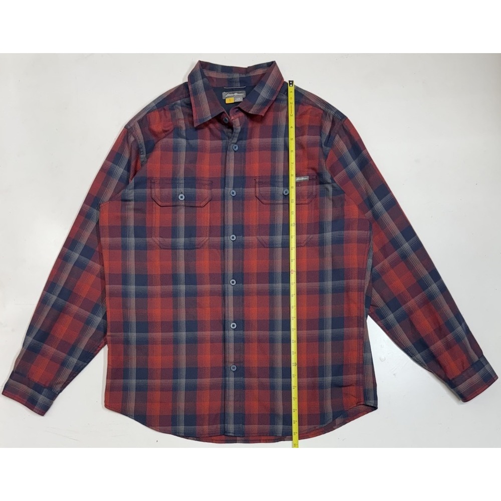 Eddie Bauer‎ Mens Large Red Plaid Long Sleeve Button Up Shirt Performance Poly